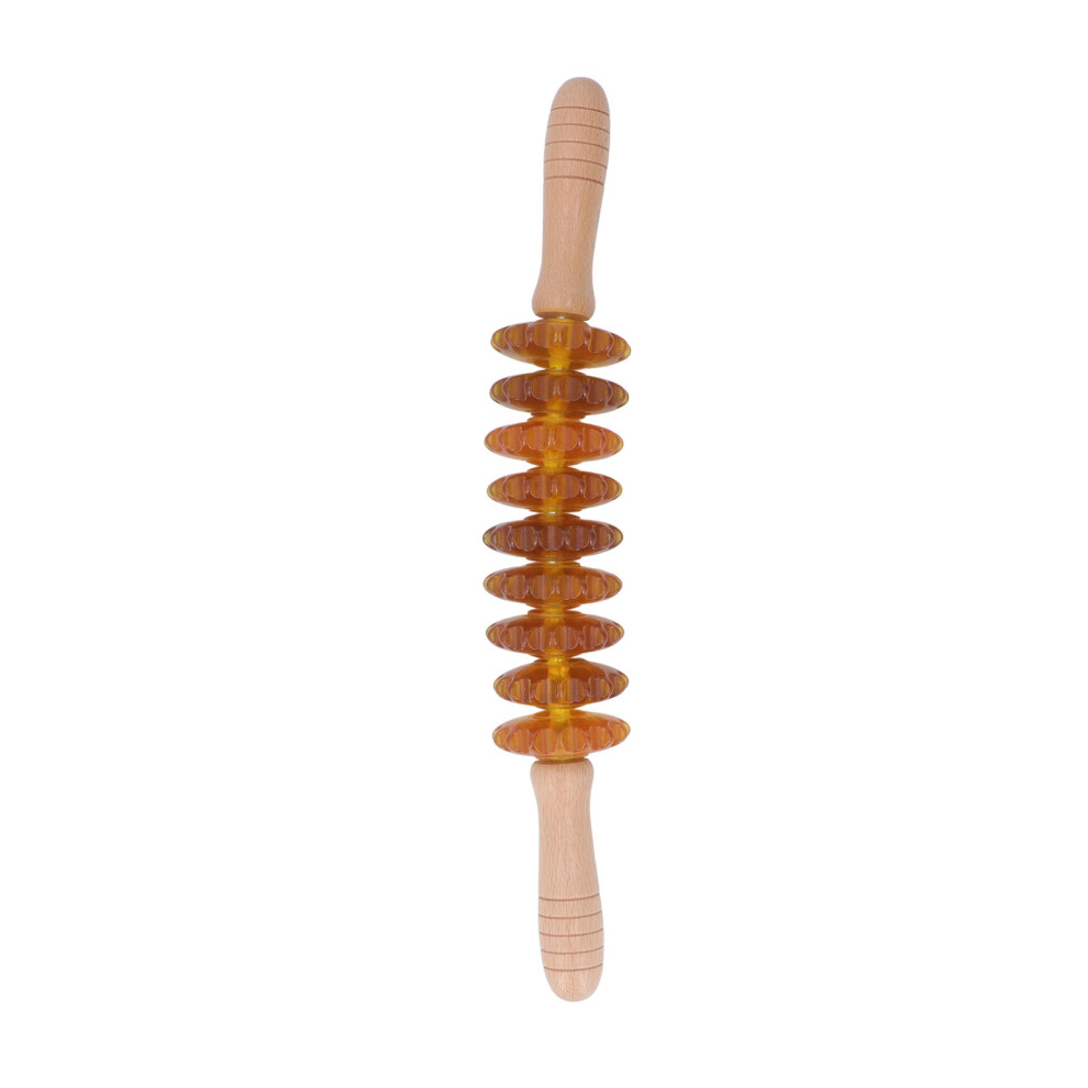Yellow (Yellow) 9-Wheel Wooden Muscle Roller Lymphatic Drainage Cellulite