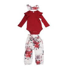 Neonatal Baby Floral Suit Wine Red Cotton 80cm