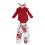Completo Neonato Stampato Floreale Rosso Vino Cotone 80cm 1