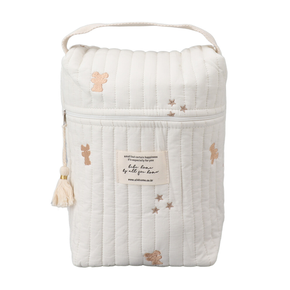 (Bear) Cotton Diapers Bag Quilting Embroidered Zipper Bottle Wipes Pacifier