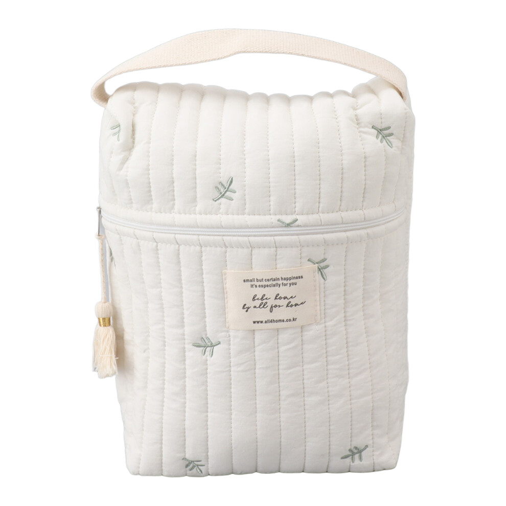 (Leaf) Cotton Diapers Bag Quilting Embroidered Zipper Bottle Wipes Pacifier