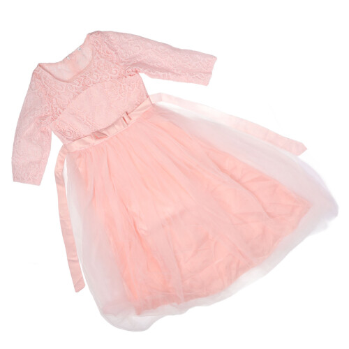 Mädchen-Ballettkleid langärmelig Spitze pink 2