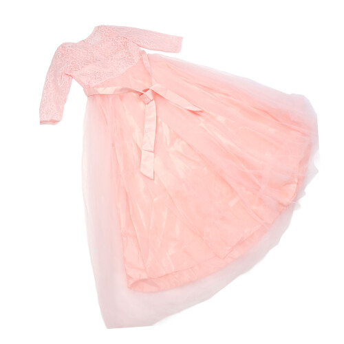 Mädchen-Ballettkleid langärmelig Spitze pink 1