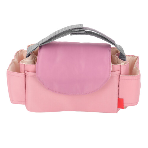 (Pink) Waterproof Nylon Stroller Bag Multi Pockets Diaper Caddy Black