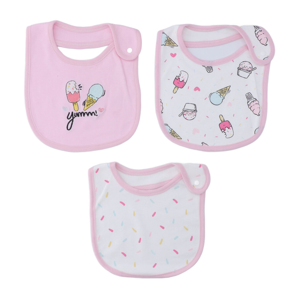 (Ice ) Cotton Snap Button Baby Bib Absorbent Cartoon 3Pcs Cream