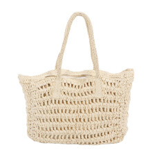 (Beige) Gewebe-Strohhut-Tasche, Vintage, Doppelgriff, Reißverschluss