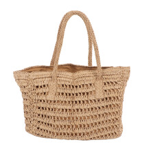 (Coffee) Gewebe-Strohhut-Tasche, Vintage, Doppelgriff, Reißverschluss