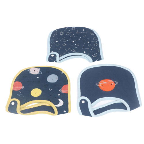 (Space) Cotton Snap Button Baby Bib Absorbent Cartoon 3pcs 1