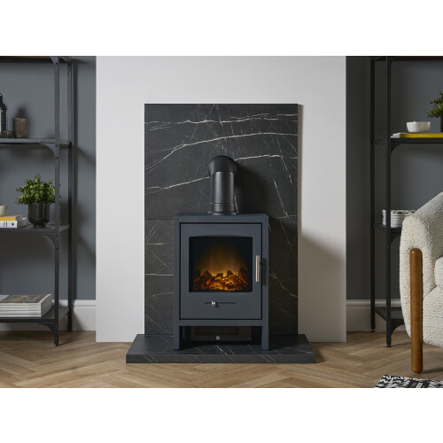 Acantha x2 Tile & Hearth Set in Black Marble Effect 2