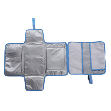 (Blue) Baby Diaper Pad Waterproof Foldable Changing Pad with Straps Grey
