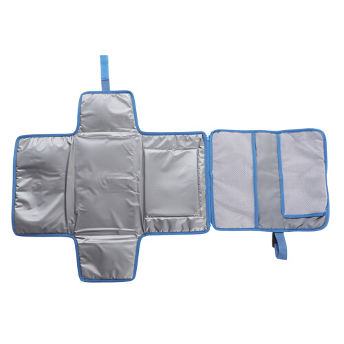 (Blue) Baby Diaper Pad Waterproof Foldable Changing Pad with Straps Grey