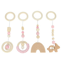 (Pink) 4x Holz-Spielzeug für Kinderwagen Grau für Kleinkinder