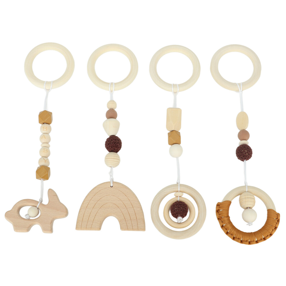 () 4Pcs Wooden Stroller Hanging Toys For Toddlers Infants Brown/Grey