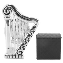 Harp Brooch Silver Glossy Musical Instrument Pin