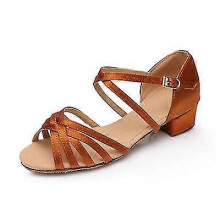 (35, brown) Kids Dance Shoes High Quality New Arrival Girls Sandals  Children Ballroom Tango Salsa Latin Dance Low Heel Shoes-csn