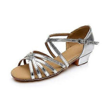 (35, silver) Kids Dance Shoes High Quality New Arrival Girls Sandals  Children Ballroom Tango Salsa Latin Dance Low Heel Shoes-csn