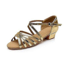 (32, golden) Kids Dance Shoes High Quality New Arrival Girls Sandals  Children Ballroom Tango Salsa Latin Dance Low Heel Shoes-csn