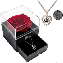 100 Languages I Love You Heart Necklace Eternal Rose Gift Box Creative Silver Heart Necklaces for Women