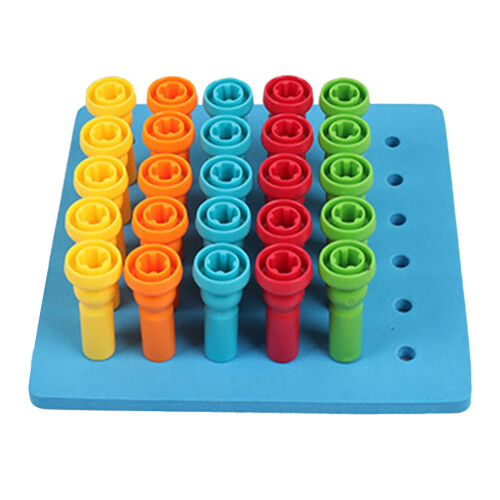 6-Hole Peg Board Toy Set 5 Colors 2