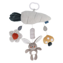 (Rabbit and Carrot) Stroller Rattle Toy Soft Plush Squeaky Grey Rabbit Carrot