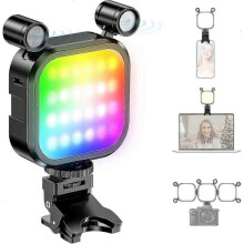 RGB LED Selfie Mic-Light for Phone, Built in 2000mAh Battery, Portable Clip Phone Light for Selfie, Live Stream, TikTok, Zoom Meeting, Video Record