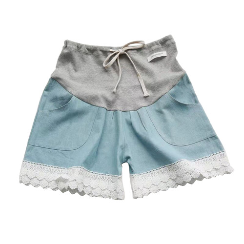 (Lace Light Blue M) Maternity Denim Shorts Pregnancy Support Light Blue M