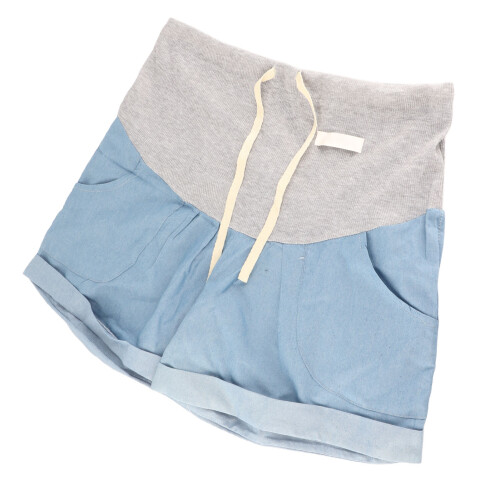 (Pulled Edge Light Blue M) Mutterschafts-Denim-Shorts mit Bauchstütze, hellblau, M 2