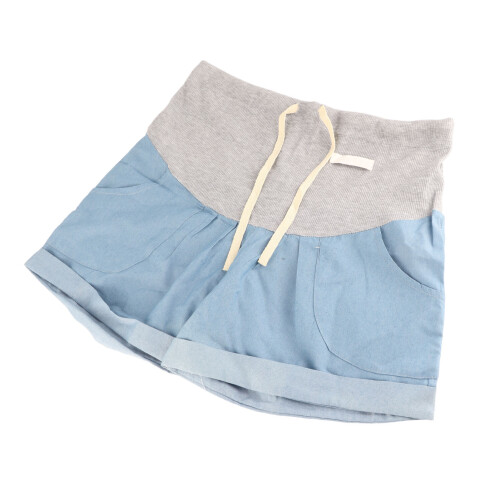 (Pulled Edge Light Blue M) Mutterschafts-Denim-Shorts mit Bauchstütze, hellblau, M 1