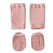 (Pink) Baby Knee Pads Socks Set Combed Cotton Anti-Slip M Light Gray