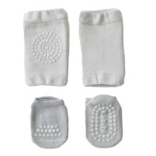 (Light Gray) Baby Knee Pads Socks Set Combed Cotton Anti-Slip M Light Gray