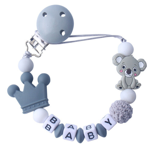 (Grey) Silikon-Zahnkette mit Perlen für Neugeborene