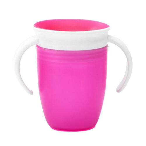 (Pink) Silicone Baby Drinking Cup 360 Protection Small Handle Green