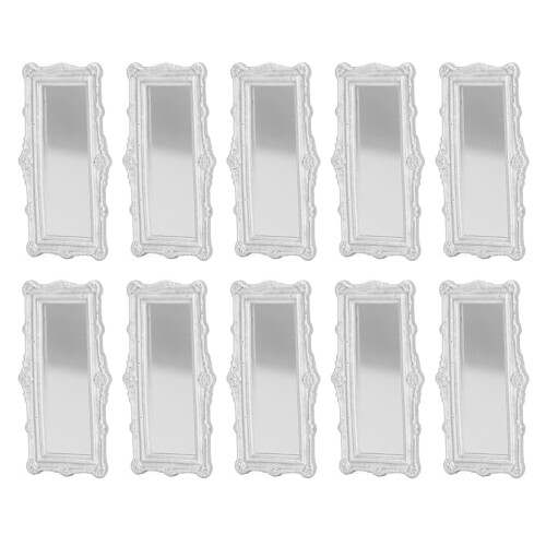 (Silver) 10Pcs Dollhouse Miniature Mirror European Frame Silver 1/12 1/6 Scale 2