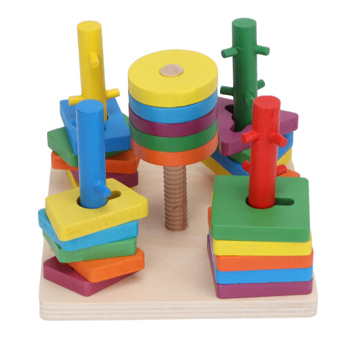 Wooden Sorting Stacking Shape Color Recognition Toy 2