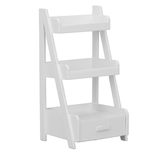 (White) 3-Layer Birch Wood Dollhouse Flower Stand w/Drawer