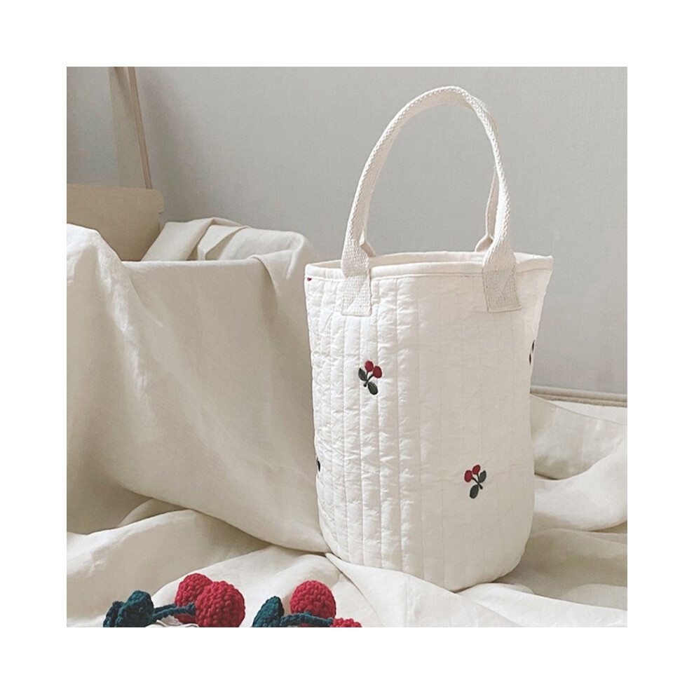 (Cherry Pattern) Baby Bottle Storage Bag Cotton Bucket Embroidery Diaper Caddy Stroller