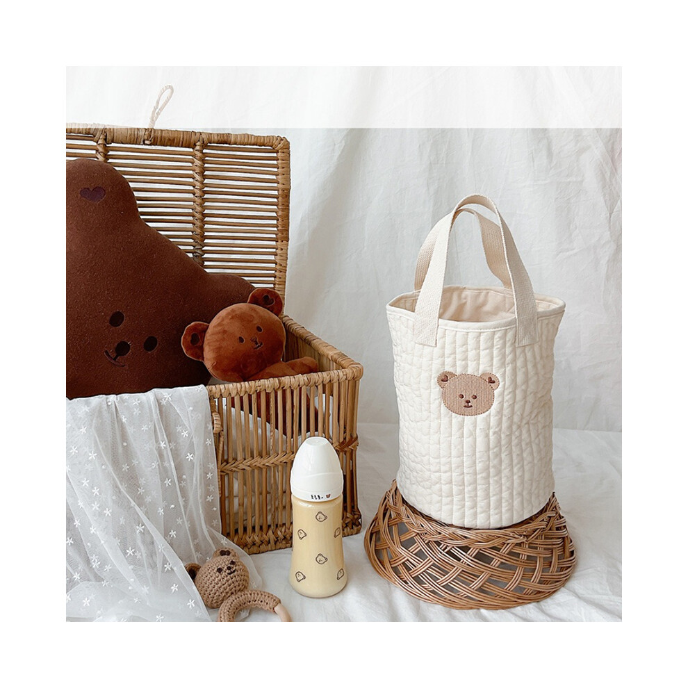 (Big Bear Pattern) Baby Bottle Storage Bag Cotton Bucket Embroidery Diaper Caddy Stroller