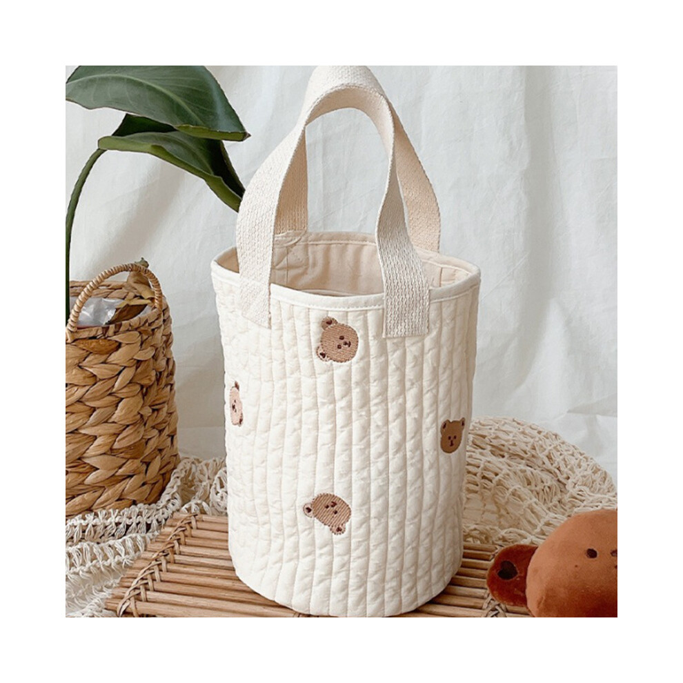 (Small Bear Pattern) Baby Bottle Storage Bag Cotton Bucket Embroidery Diaper Caddy Stroller