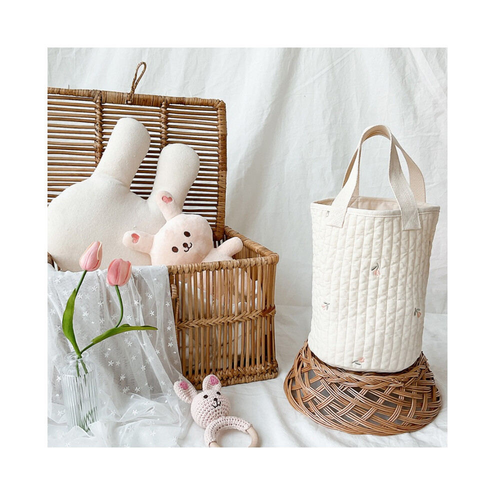 (Small Tulip Pattern) Baby Bottle Storage Bag Cotton Bucket Embroidery Diaper Caddy Stroller