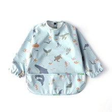 (Blue Dinosaur S 6 to 12 Month) Kids Waterproof Dinosaur Apron Bib S (6-12M)