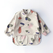 (Beige Bubble S 6 to 12 Month) Kids Waterproof Dinosaur Apron Bib S (6-12M)
