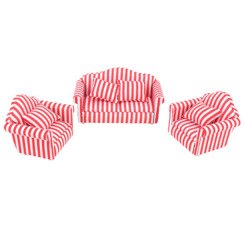 (Red) 3Pcs Dollhouse Sofa Set Pine Cloth Light Color Red