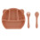 (Brown) Silicone 3-compartment toddler bowl with fork & spoon, brown 1