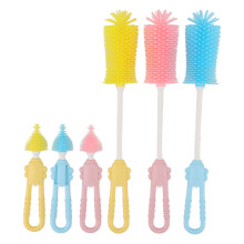 6Pcs baby bottle brush set with silicone scrubber, straight handle