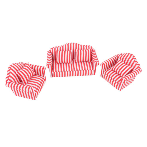 (Red) 3Pcs Dollhouse Sofa Set Pine Cloth Light Color Red 2