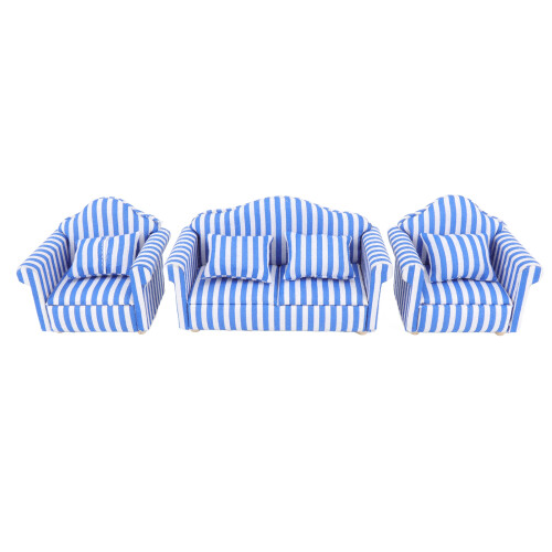 (Blue) 3Pcs Dollhouse Sofa Set Pine Cloth Light Color Red 2