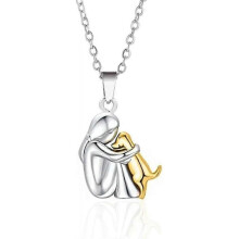 Two Tone Dainty I Love My Dog Chain Necklace, Forever In My Heart Pet Lover Puppy Mom Rescue Charm Pendant (Silver & Gold)-2025-ss