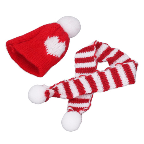 Mini Cappellino e Sciarpa in Lana per Bamboline 1/12 Rosso Bianco 1