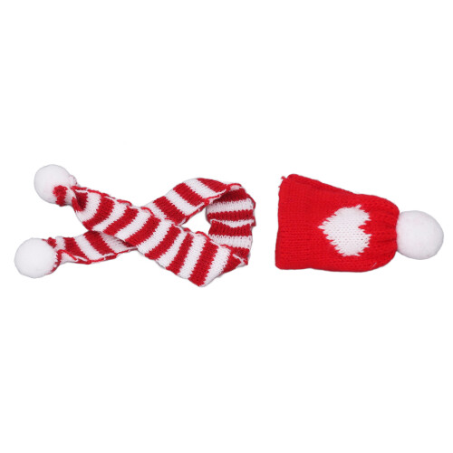 Mini Cappellino e Sciarpa in Lana per Bamboline 1/12 Rosso Bianco 2