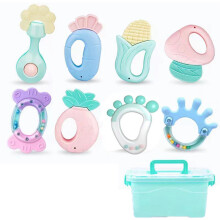 (8Pcs with Small Storage Box) Zahnschutzspielzeug für Babys, kochbar, Rassel, 0-1 Jahr, 6tlg.